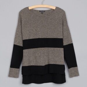 Eileen Fisher Petite Small SUPERSOFT YAK wool WIDE STRIPE PULLOVER brown black